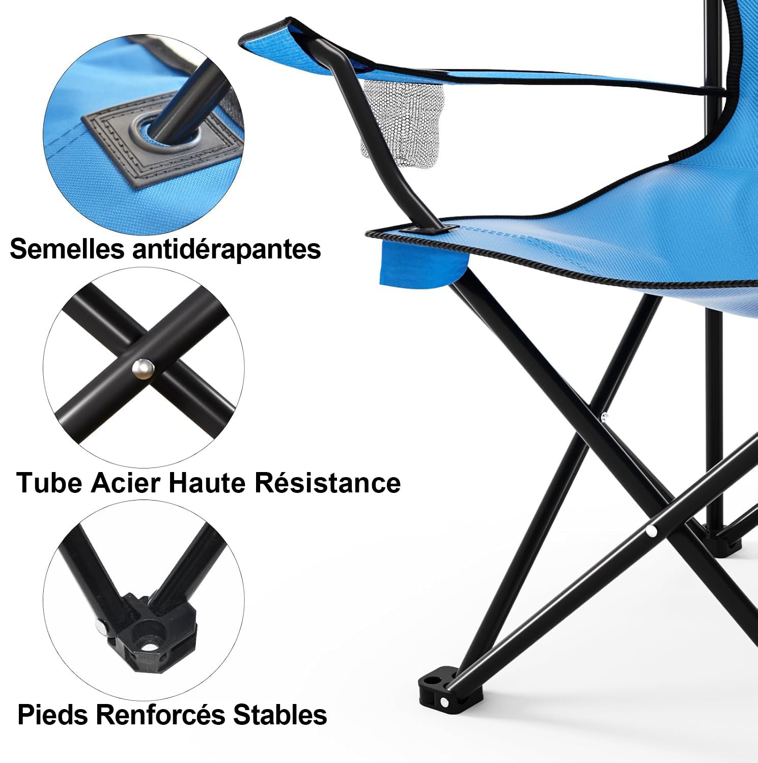 Beau Jardin Chaise Camping Pliante 150 KG Chaise de Plage Pliable avec Porte-gobelet et Sac Surdimensionnées Résistantes et Pliantes Pique-Nique Extérieur Plage Jardin Chaise Longue de Camping Bleu