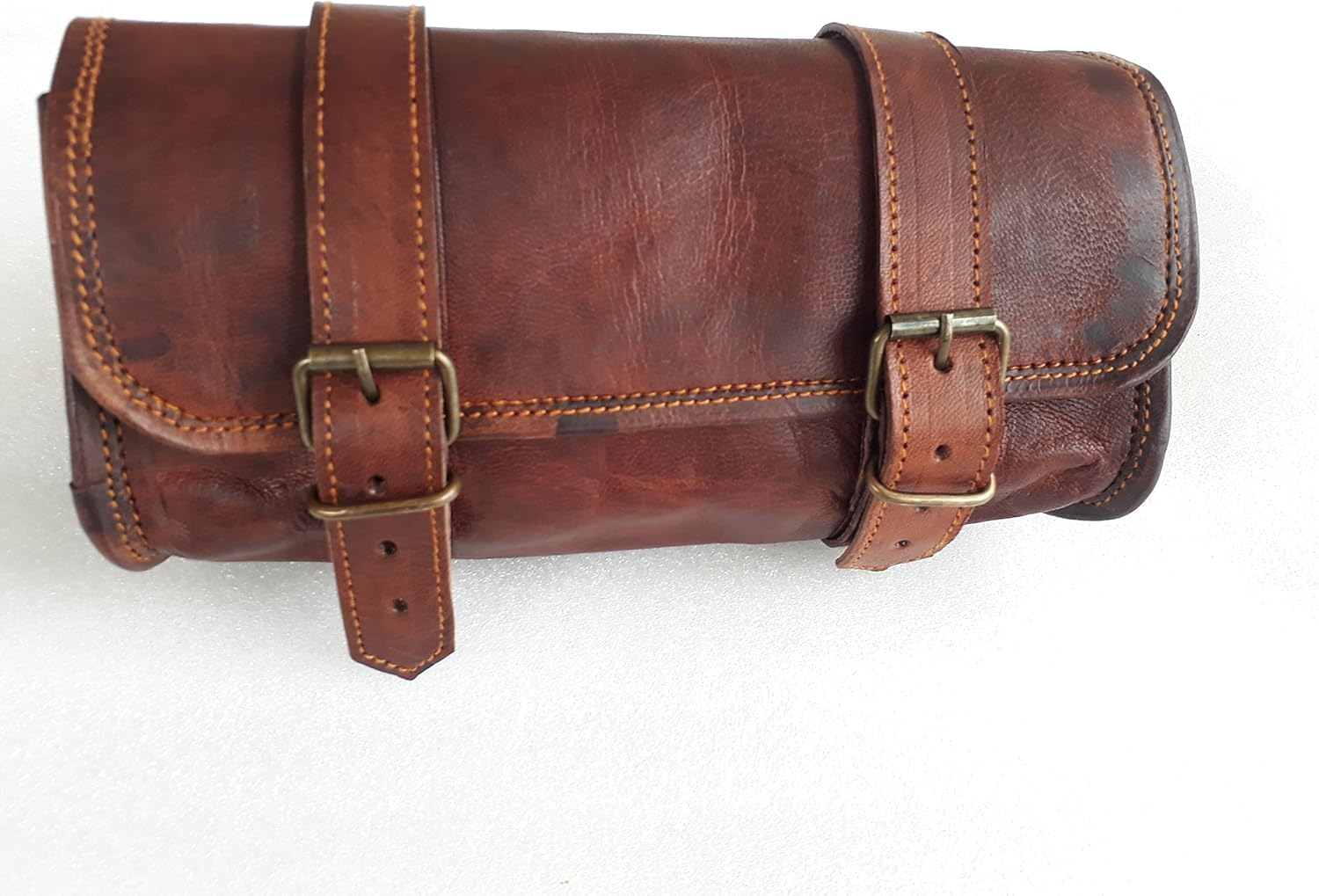 american blue Borsa vintage per moto in vera pelle di capra con fibbia a 2 cinghie, borsa porta attrezzi marrone, chiusura rapida, rinforzata, per manubrio, forchette, borsa in pelle (modello 10)