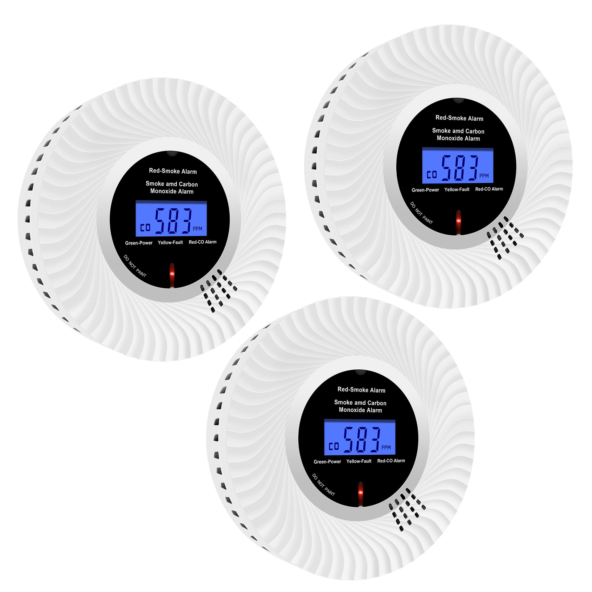 Scondaor Combination Smoke and Carbon Monoxide Detector with LCD Display & 10-Year Battery, Smoke Alarms for Home, Smoke & CO Alarm Detector with Test/Silence Button (3 Pack)