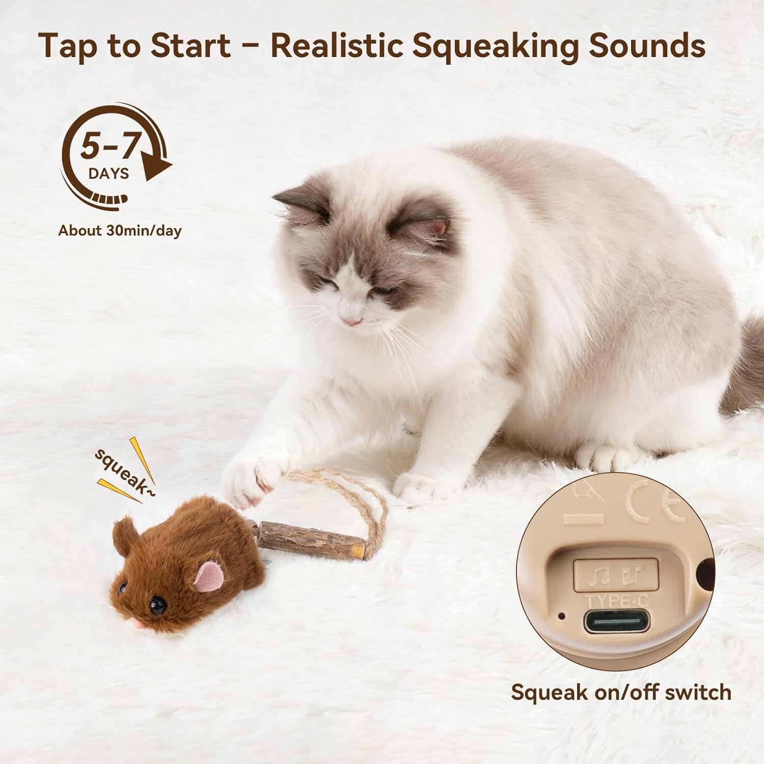 Interactive MigiMouse Cat Toy 360° Rolling & Spin with Wiggling