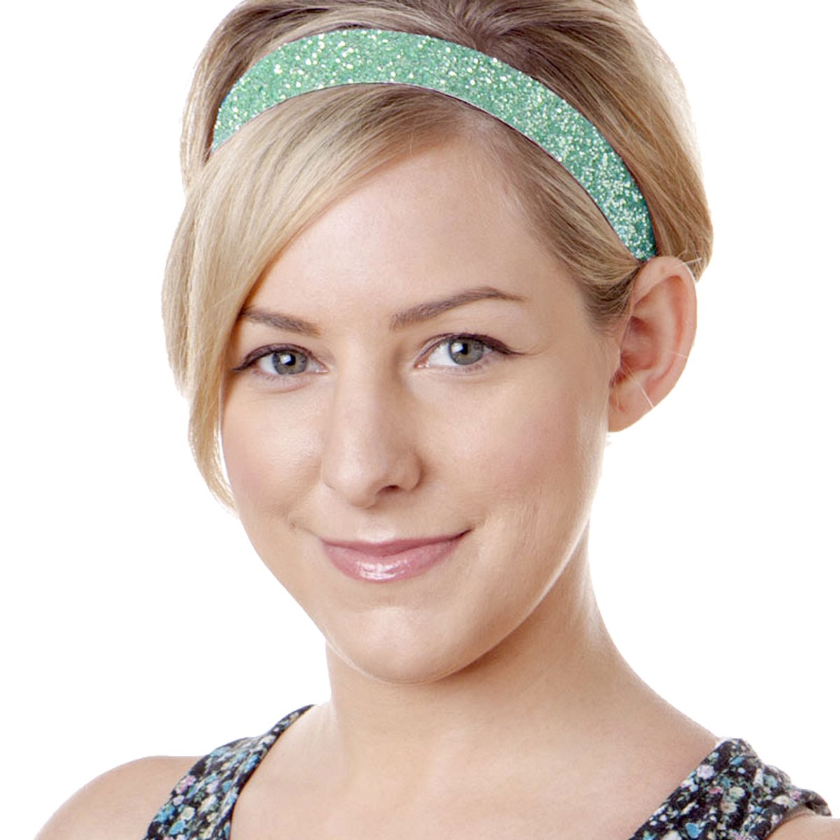 Hipsy Adjustable No Slip Wide Bling Glitter Headband 4-packs for Women Girls & Teens (Seafoam/Peacock/Silver/Princess)