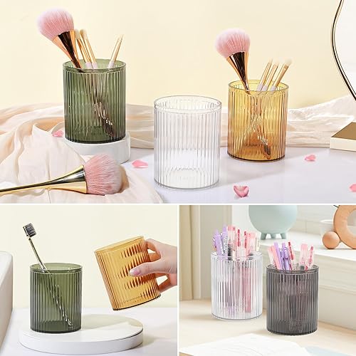 Miniatura 5 de DASITON Soporte para brochas de maquillaje de gran capacidad, taza de brochas de maquillaje acrílica, soporte para brochas de maquillaje a rayas