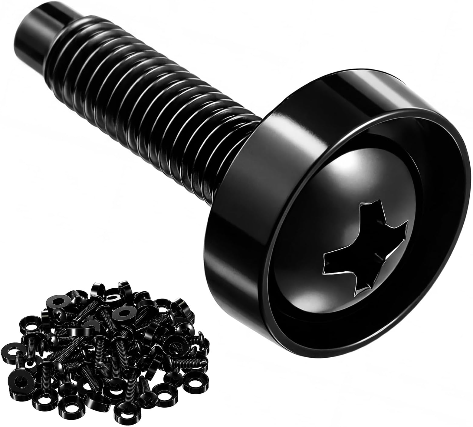 100 Pack 10-32 Server Rack Screws with Attached Nylon Washers, Pilot Point Heads,Black Rack Mount Screws for Network Cabinets, Server Racks, Enclosures & Audio Equipment Racks