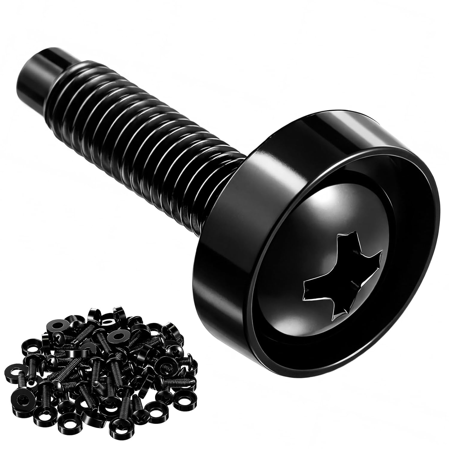 100 Pack 10-32 Server Rack Screws with Attached Nylon Washers, Pilot Point Heads,Black Rack Mount Screws for Network Cabinets, Server Racks, Enclosures & Audio Equipment Racks