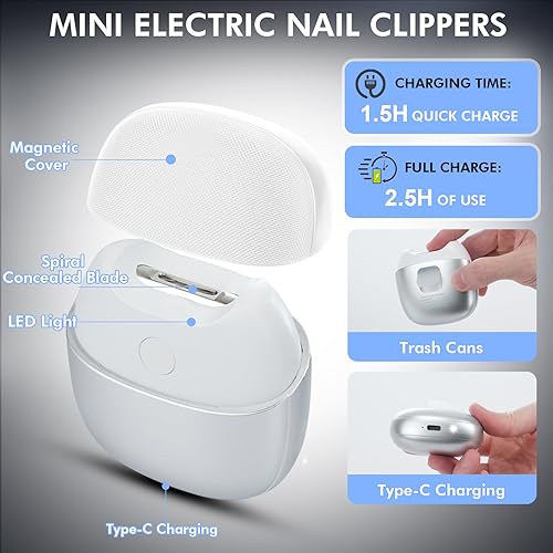 Miniatura 8 de Cortaúñas automático, cortaúñas eléctrico de 2 velocidades con luz, cortaúñas recargable con atrapador, lima de uñas eléctrica para bebés, niños,