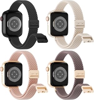 Slim Braided with Magnetic Clasp Compatible with Apple Watch Bands 38mm 40mm 41mm 42mm 44mm 45mm 46mm 49mm Women Men, Thin Elastic Nylon Loop Sport Strap for iWatch Series 11 10 9 8 7 6 5 4 3 SE Ultra