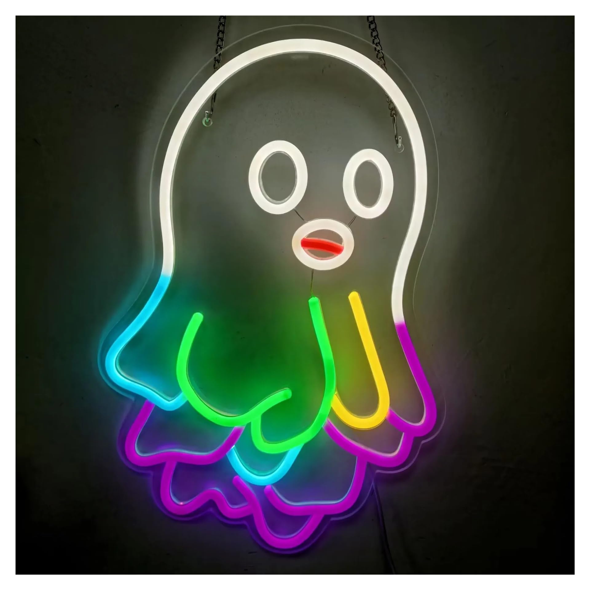 RONGCH Hanging Art Signs Rainbow Ghost Neon Sign Wall Decoration for Bedroom Gameroom Livingroom Birthday Party 40x27cm