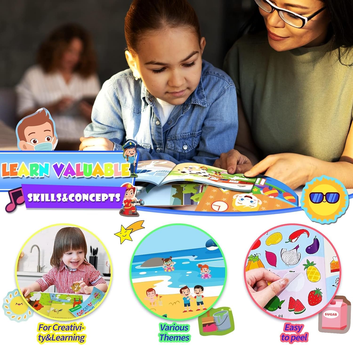 10 Pezzi Riutilizzabili Adesivi Libro Per 2 3 4 5 6 Anni