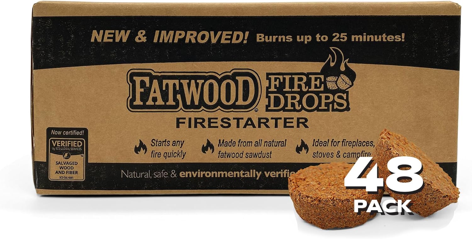 Better Wood Products Fatwood Firedrops Firestarters, 1 count (pack of 48)