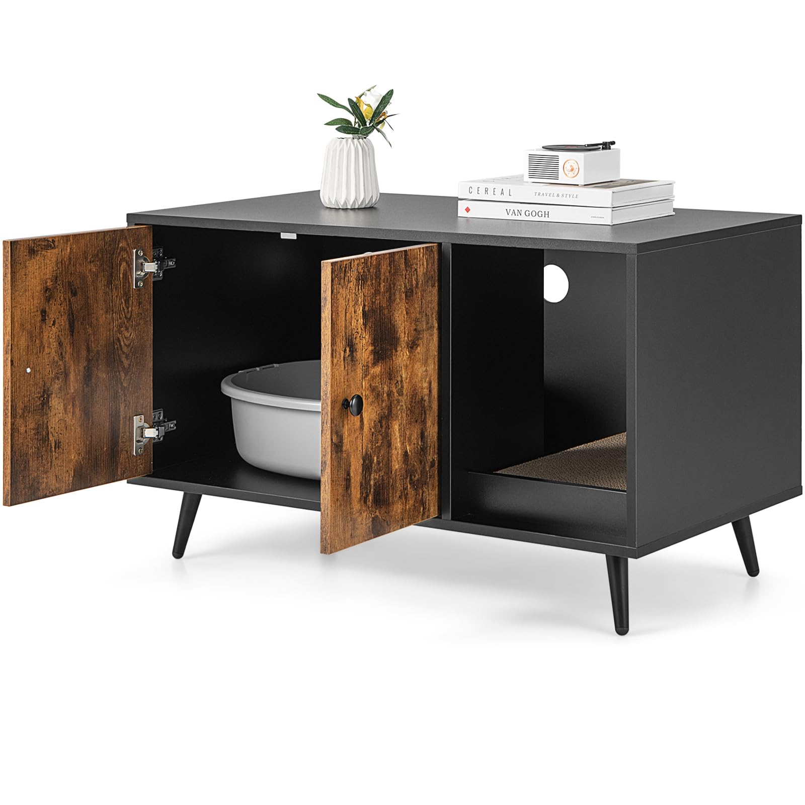Maison de toilette chat GOPLUS avec armoire double porte et 3 ventilations