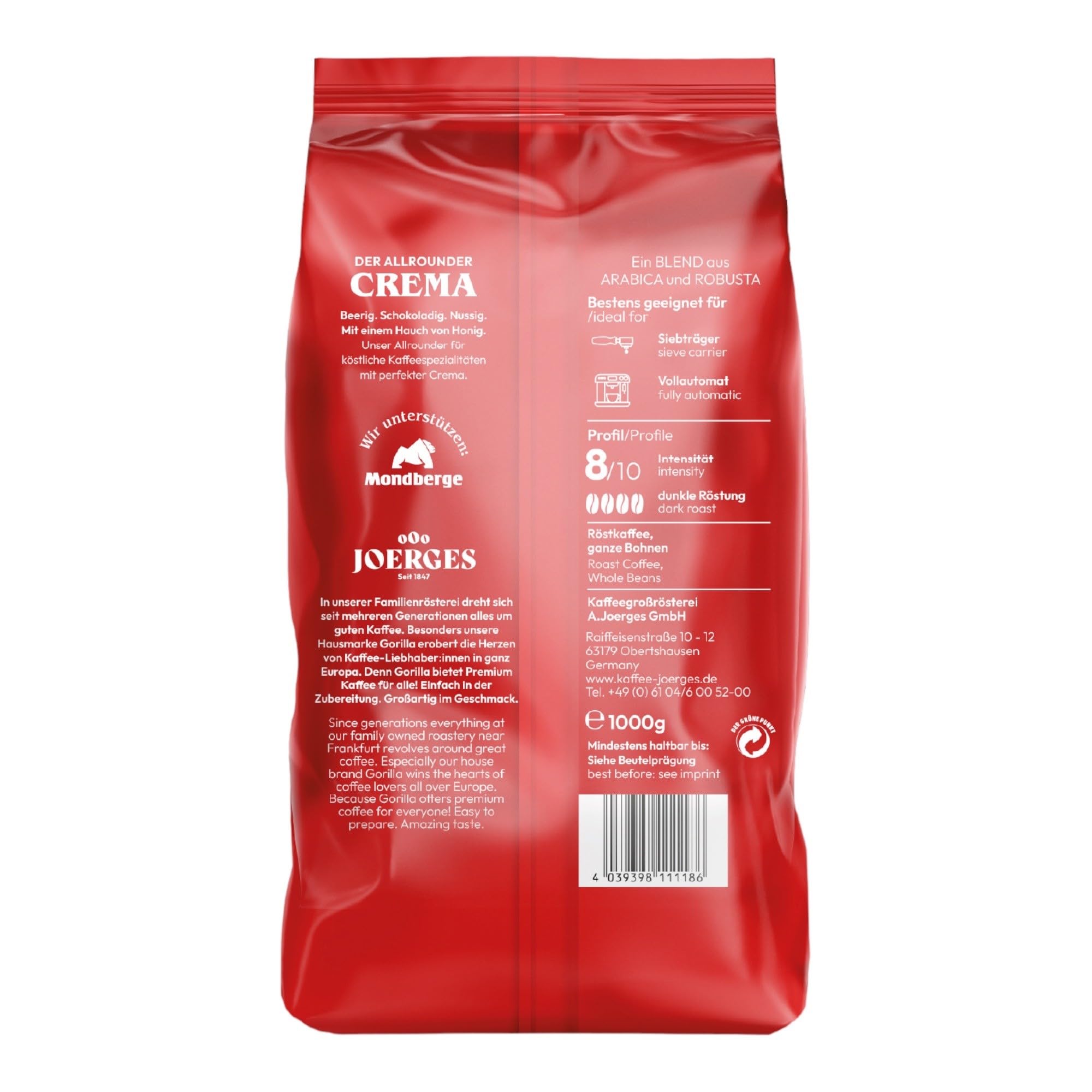 Joerges Espresso Gorilla Super Bar Crema, zestaw 5 sztuk (5 x 1 kg) ziaren kawy
