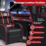 GYMAX Chaise inclinable de massage Gaming, Sofa de style Racing réglable avec repose-pieds et fonction de massage Moderne salon inclinateur PU Sièges en cuir pour le théâtre (rouge)
