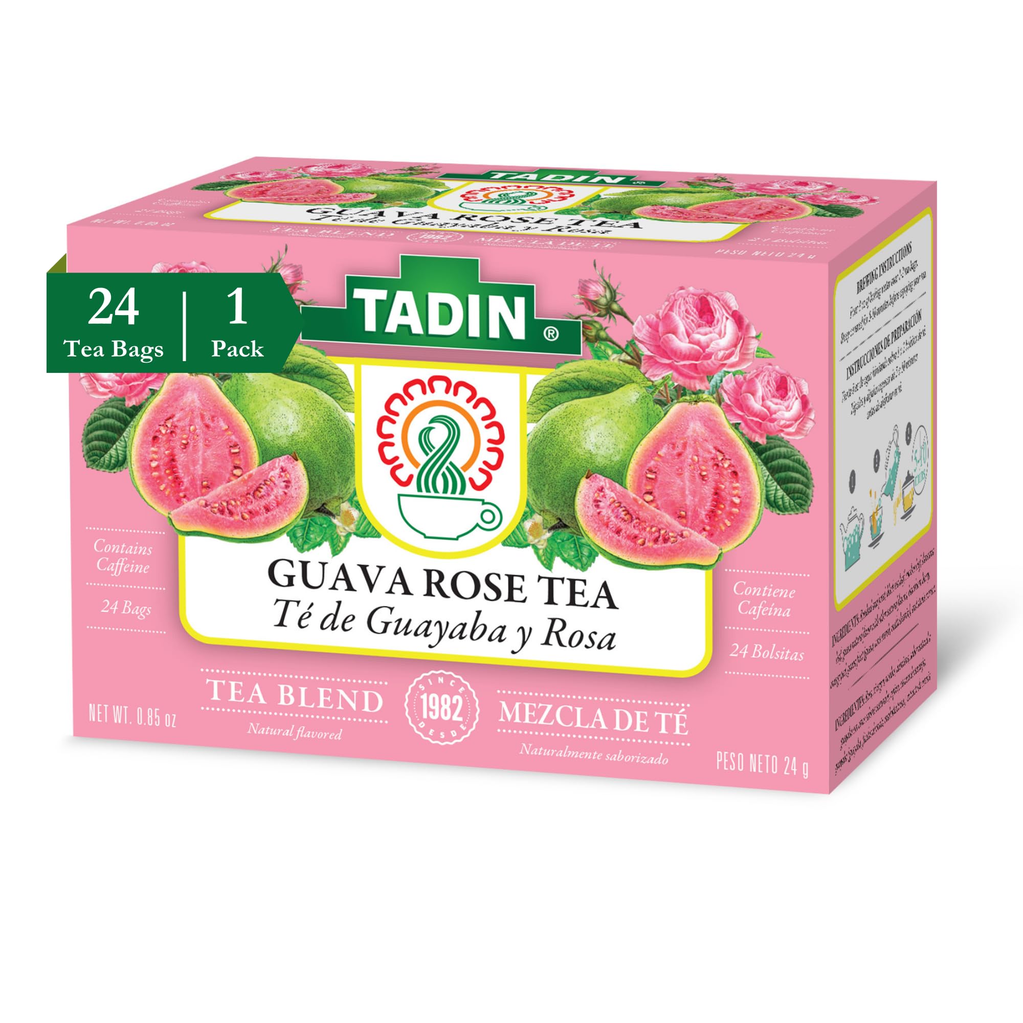 Tadin Guava Rose Tea, Contains Caffeine, Best Hot or Iced, 24 Tea Bags Per Box, Pack of 1