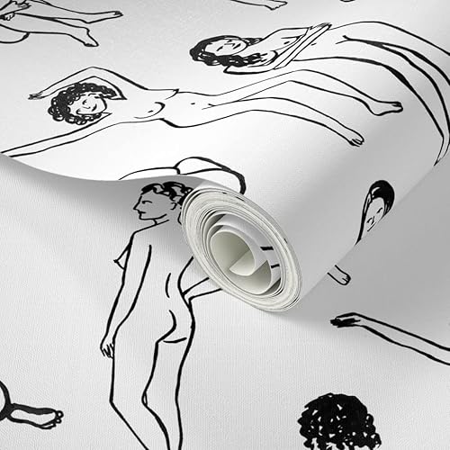 Miniatura 2 de Spoonflower Papel tapiz para despegar y pegar - Mujeres Blanco Negro Mujer Niña Poder Vida Dibujo Cuerpo Mujer Salud Personalizado Papel pintado