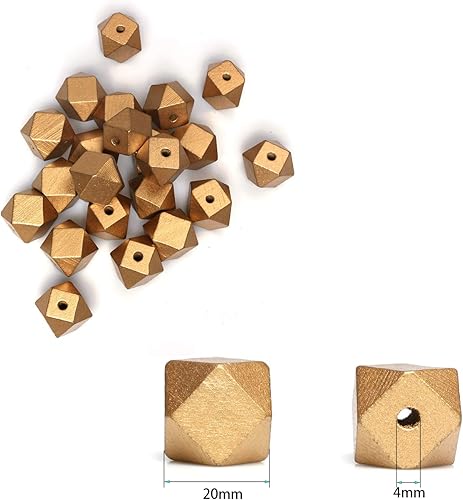 Miniatura 4 de Cuentas geométricas de madera dorada de 0.787 in con agujero de 0.157 in, cuentas espaciadoras redondas de madera para guirnalda de granja,