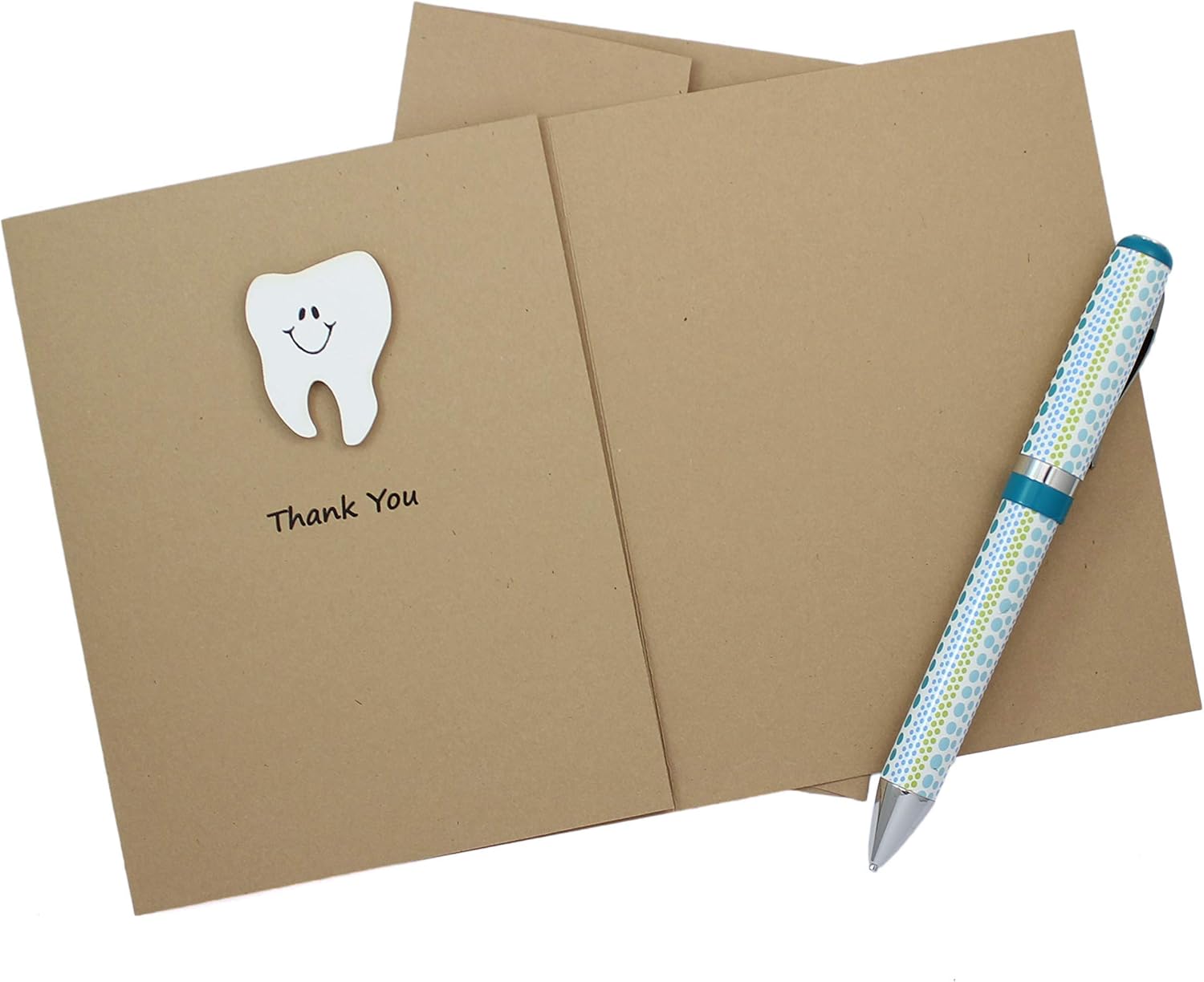 Handmade Tooth Thank You Cards with Matching Envelope - 10 Pack Kraft Brown Blank Dentist Greeting Cards - Perfect Graduation Gifts for Dentist - Nursing - Medical Assistant Gifts