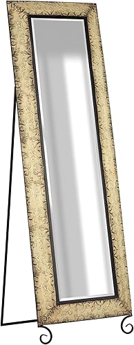 Everly Hart Collection Espejo de cuerpo entero de pie de metal en relieve de bronce antiguo