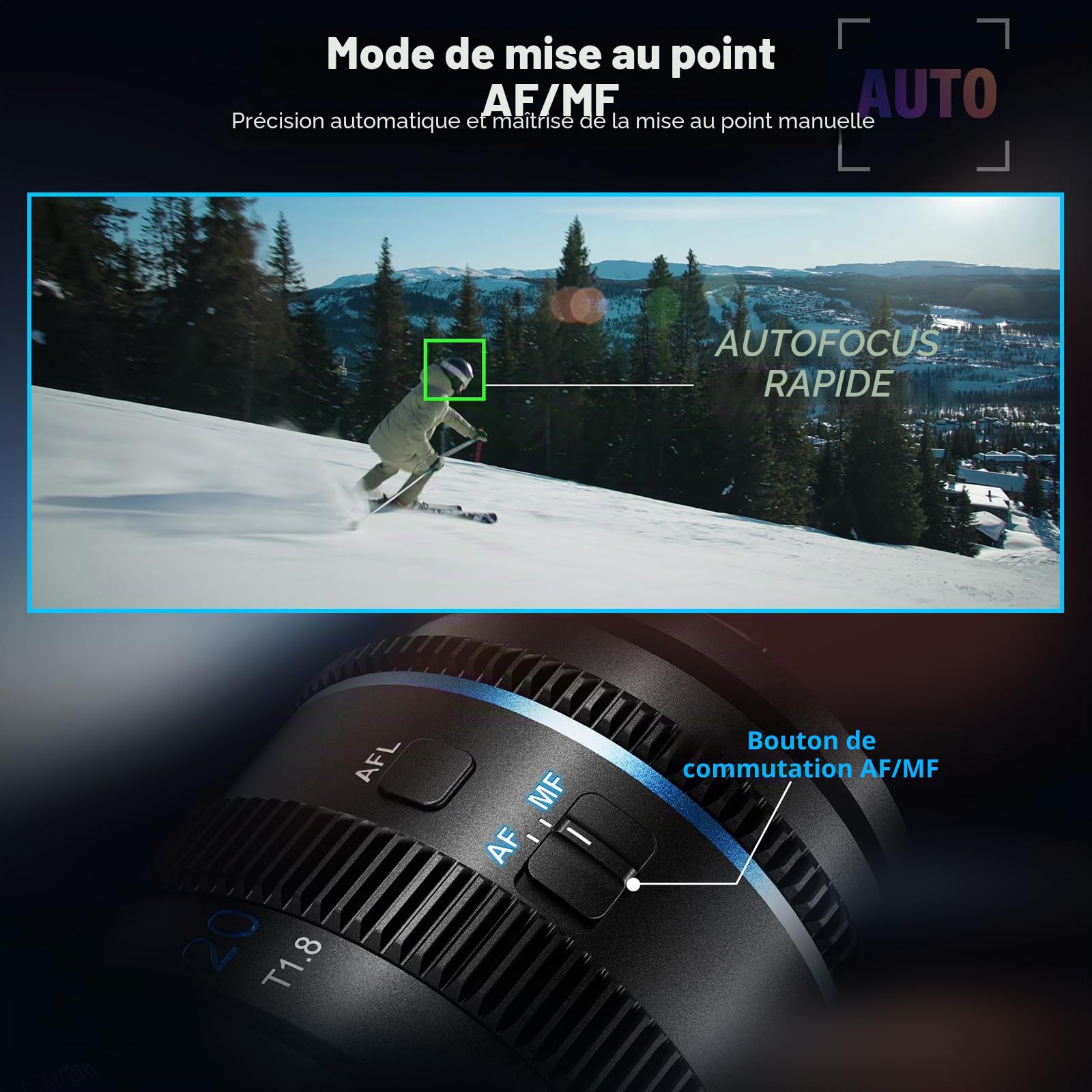 SIRUI 20mm T1.8 1.33X Objectif Anamorphique AF APS-C/S35 Grand Angle Focale Fixe pour Monture E