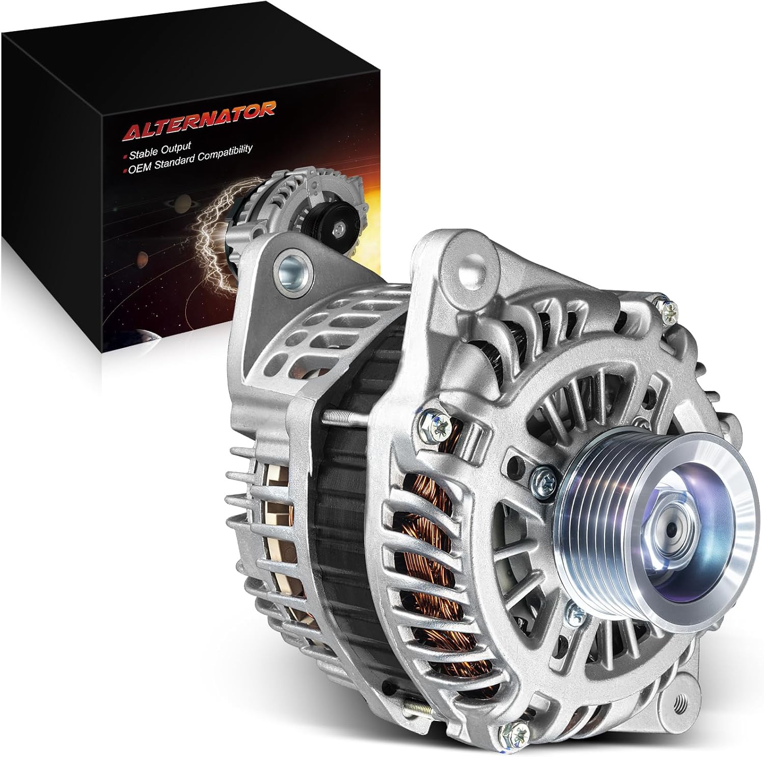 Upgraded Alternator for:-Nissan Altima 2007 2008 2009 2010 3.5L V6, Maxima 2009-2010, Murano 2009, 3.5L 130Amp 12V Clockwise, Replace OE# 23100-1AA1A, 11341N 400-48245, A3TJ1791 (ALL-NEW)
