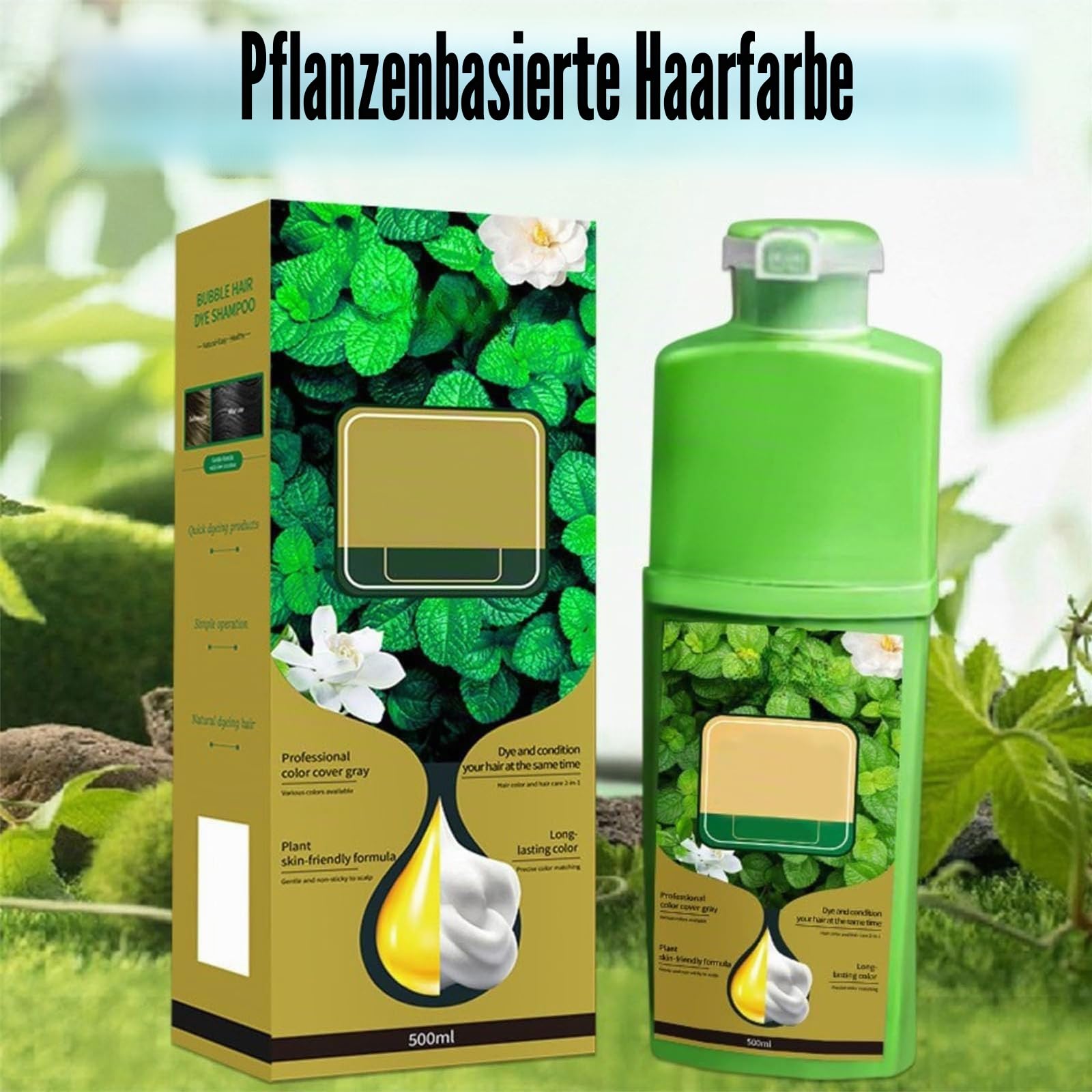 Langlebig pflanzliche Schaumhaarfarbe, Bubble Hair Dye Shampoo mit Kräuterextrakten, schnell wirkende Haarfärbefärke Blasen Haarfarbstoffe für Frauen und Männer (Black)
