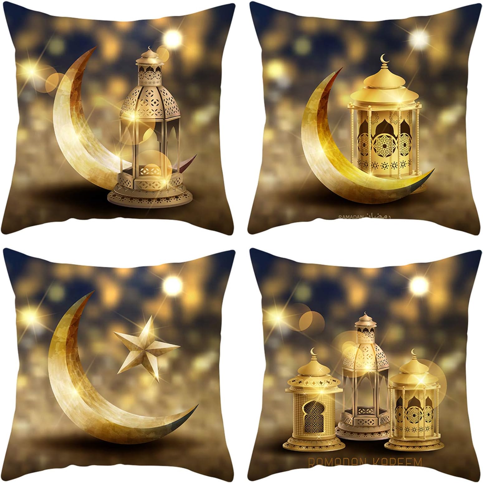 DUOLIFU 4pcs Throw Pillow Covers Decoration Cushion Cover Gold Galaxy Moon Light Pillow Cover Pillow Cases for Sofa Bed Home 18x18 Inches