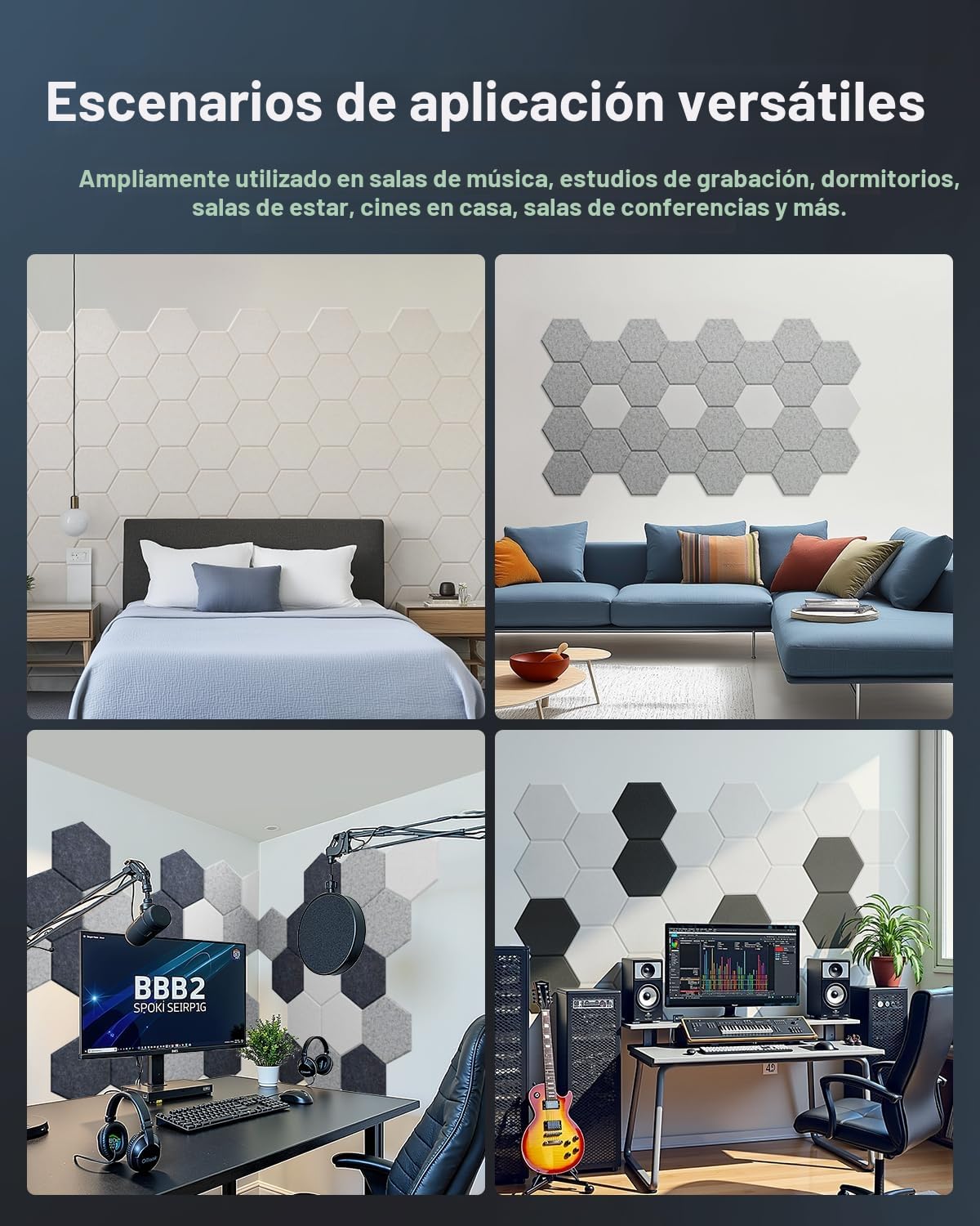 Paneles acústicos Hexagon autoadhesivos 18 piezas de espuma acústica, insonorización de alta densidad, protección acústica para decoración de pared y tratamiento acústico, paneles de insonorización