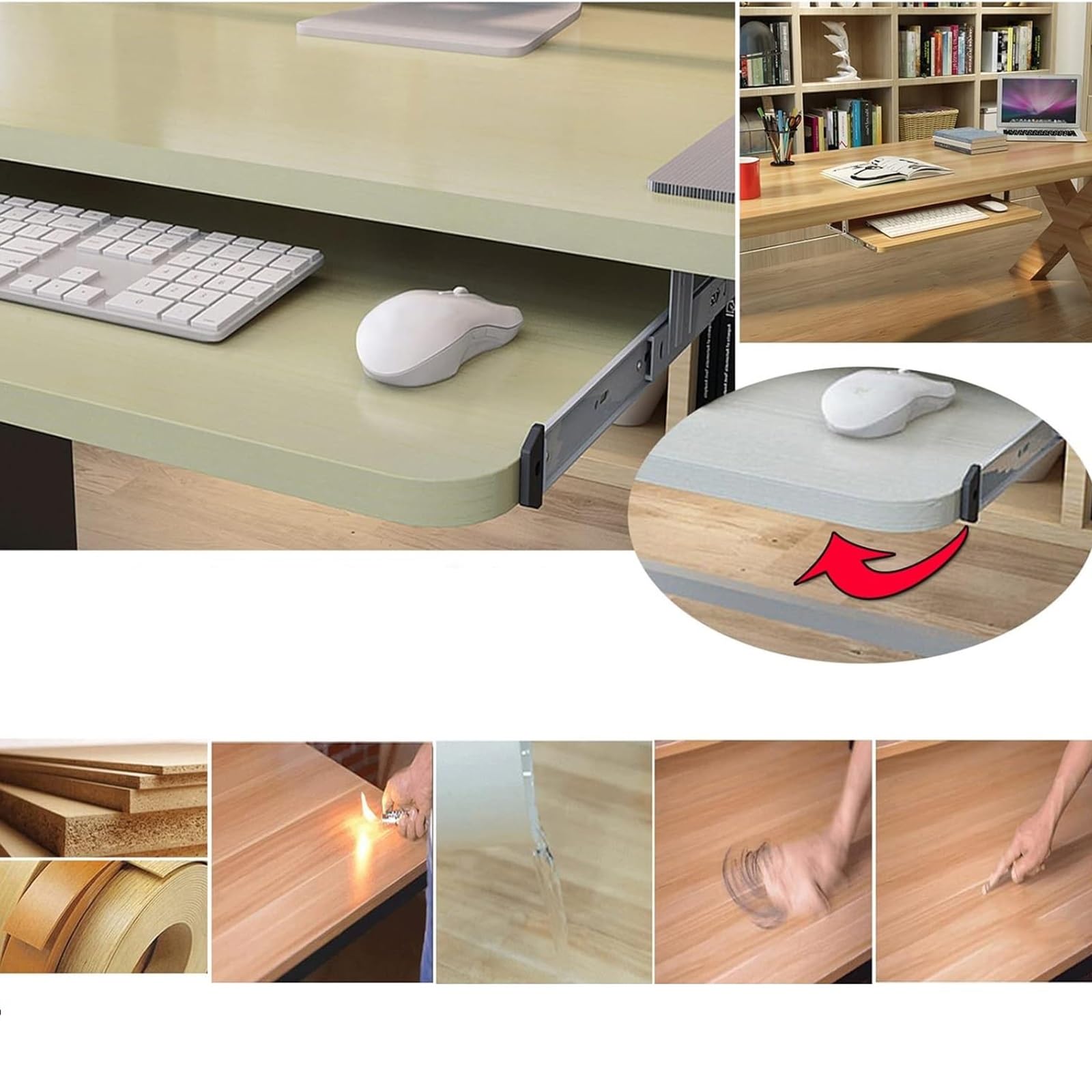 Regulowana półka na klawiaturę pod biurko, ergonomiczna wysuwana szuflada, drewniana wysuwana półka na klawiaturę, łatwa instalacja - poprawia komfort Twojej bieli, 60 x 27 cm