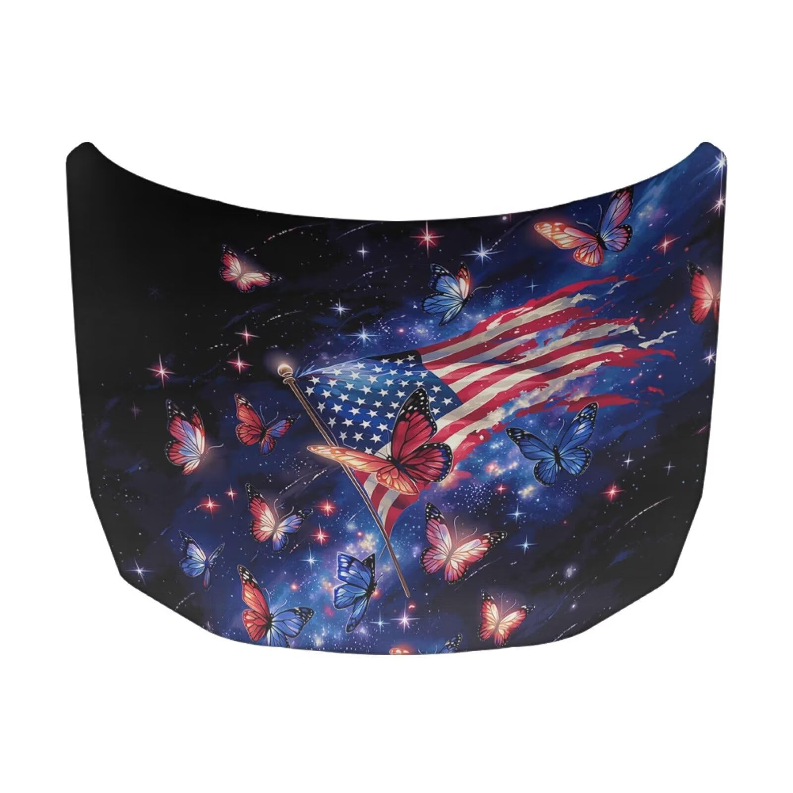 American Flag Butterflys Car Hood Cover 59×39 Inch Car Hood Wrap Blankets Waterproof Stretchable Automotive Hoods Flag for Compact SUV Sedans Trucks