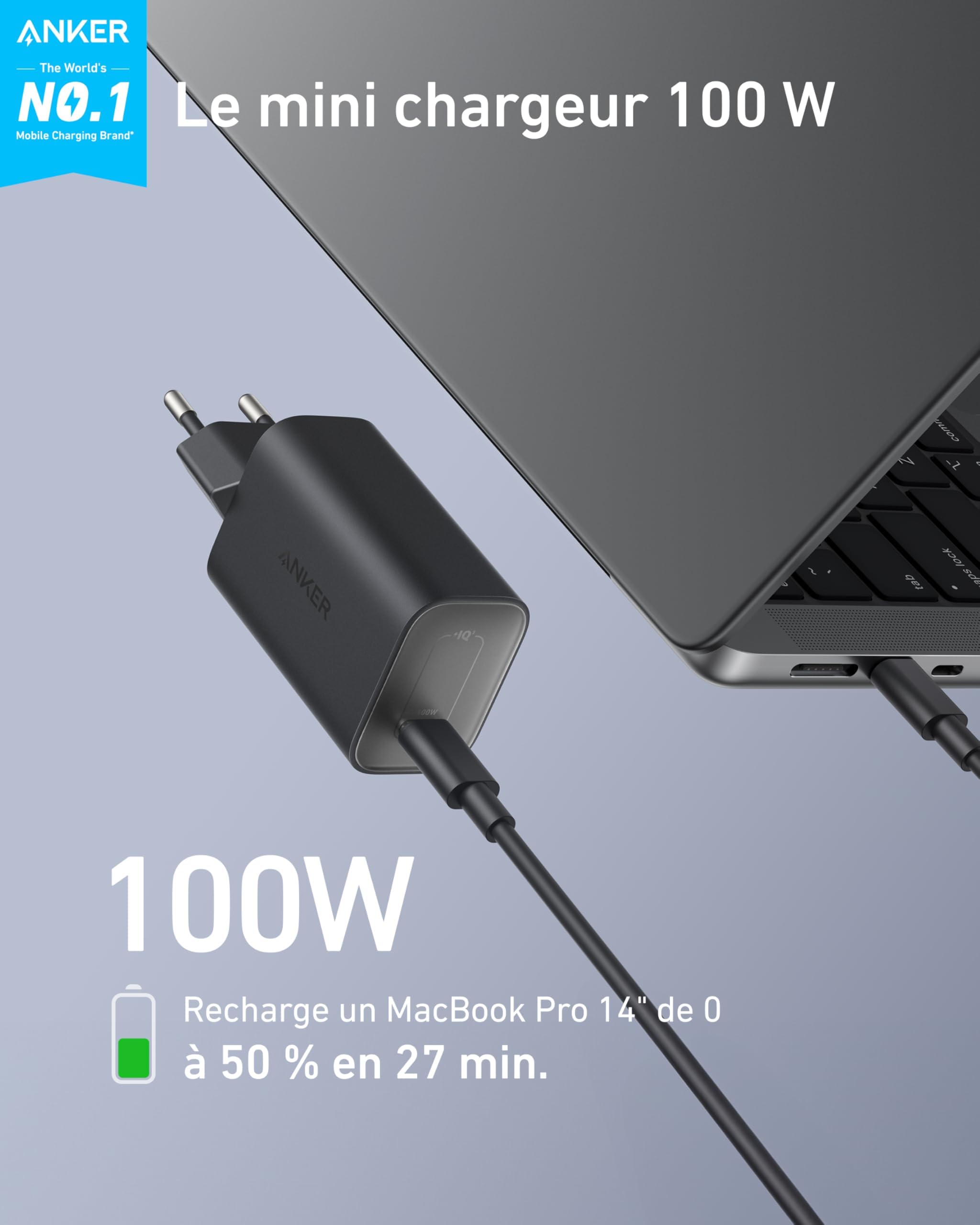 Anker Nano Chargeur USB C Nano 100W (Câble USB C de 1,8 m Inclus)