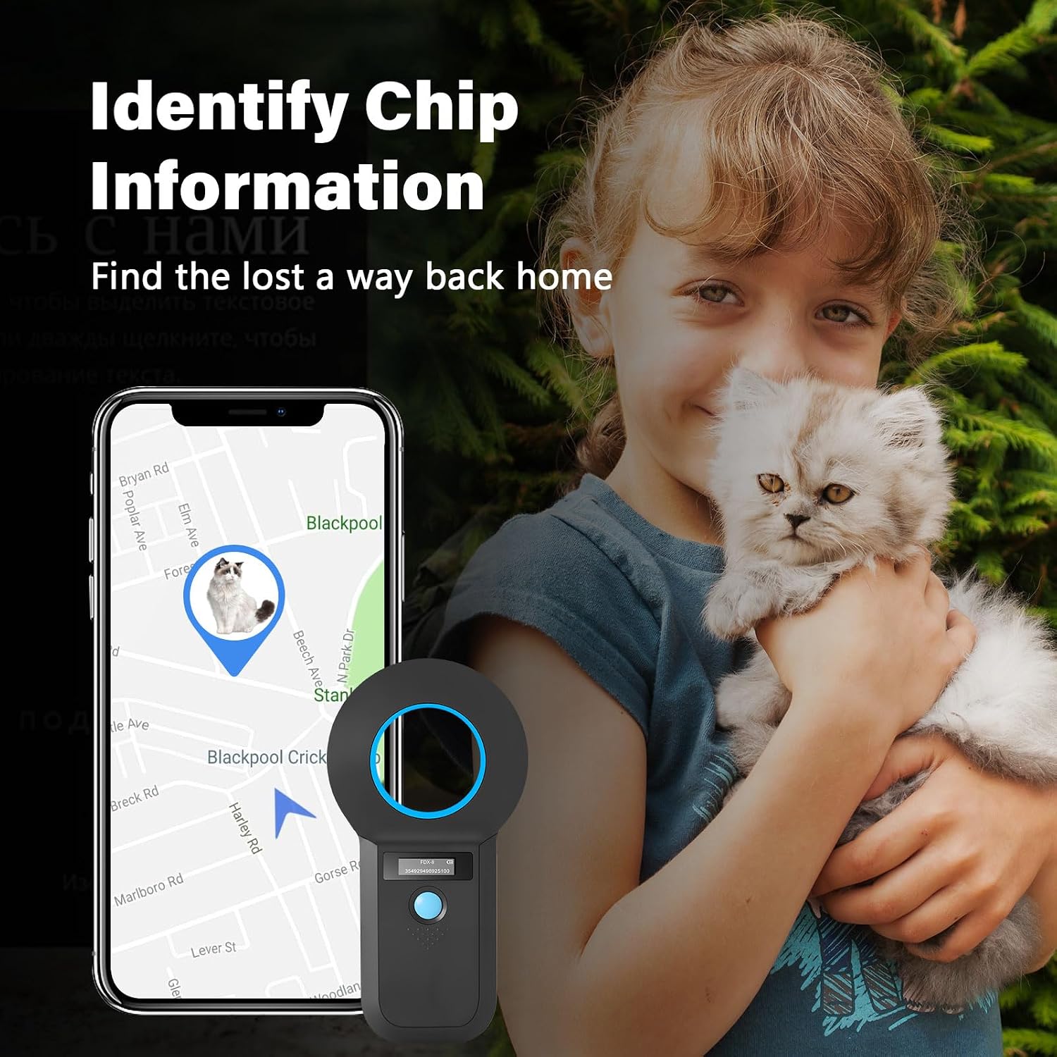 Pet Microchip Scanner, OLED Display Chip Reader, Rechargeable USB Pet ID Microchip ID Scanner with High Brightness OLED Display for Animal/Dog/Cat/Pig