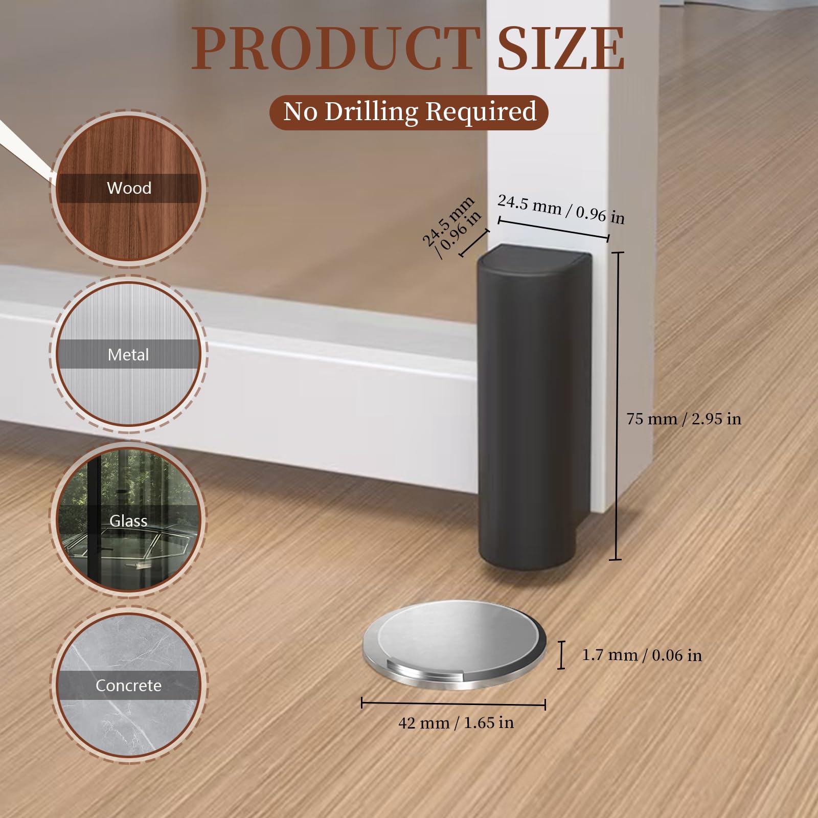 Magnetic Door Stop Stopper for Floor Indoors No Drilling Invisible Weighted Doorstop - Image 2