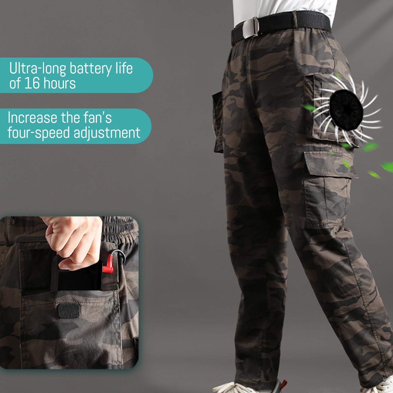 Pantaloni con ventola di raffreddamento, pantaloni climatizzati per uomini e adolescenti, abbigliamento da lavoro per ciclismo, giardinaggio, viaggi, protezione solare, abbigliamento con ventaglio