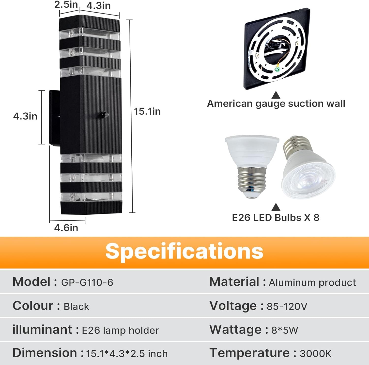 4 Pack Dusk to Dawn Outdoor Wall Lights, Modern Black Exterior Wall Sconce, Waterproof Aluminum Up and Down Outdoor Porch Lights, Square Outside Wall Lights for Porch Patio Garage