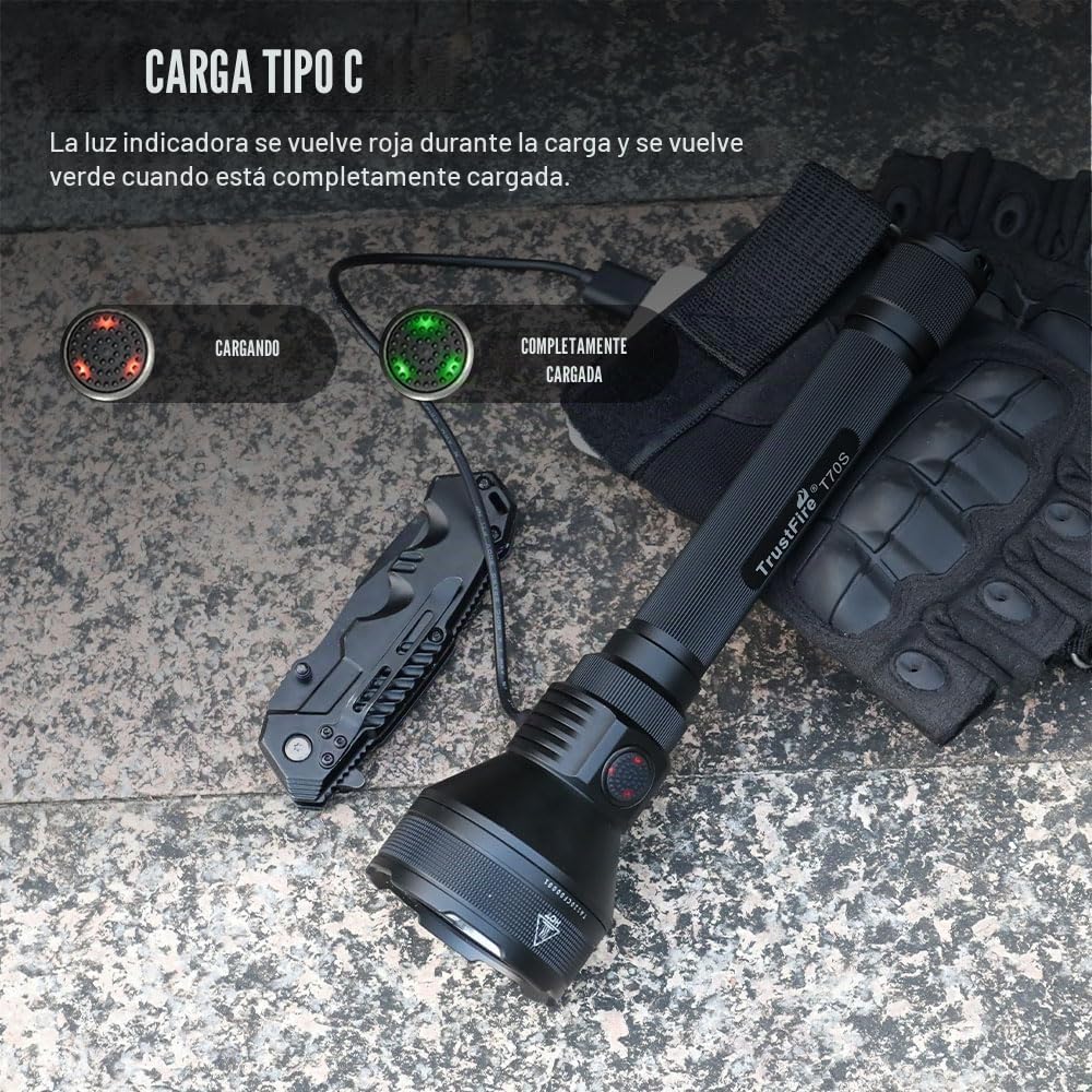 TrustFire T70S - Linterna LED potente profesional, linterna de caza 2350 lúmenes, táctica militar, linterna eléctrica, recargable por USB, linternas de alta potencia, para caza, rescate, emergencia