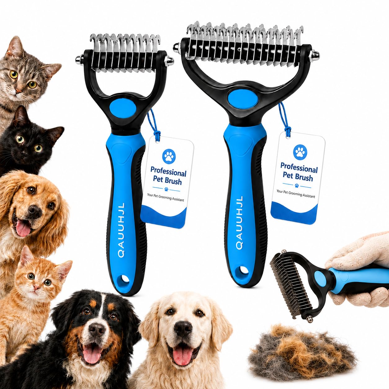 Pet Pro Tool Grooming Dog Deshedding Undercoat Rake Dual-Sided Comb | Stainless Steel Tee…