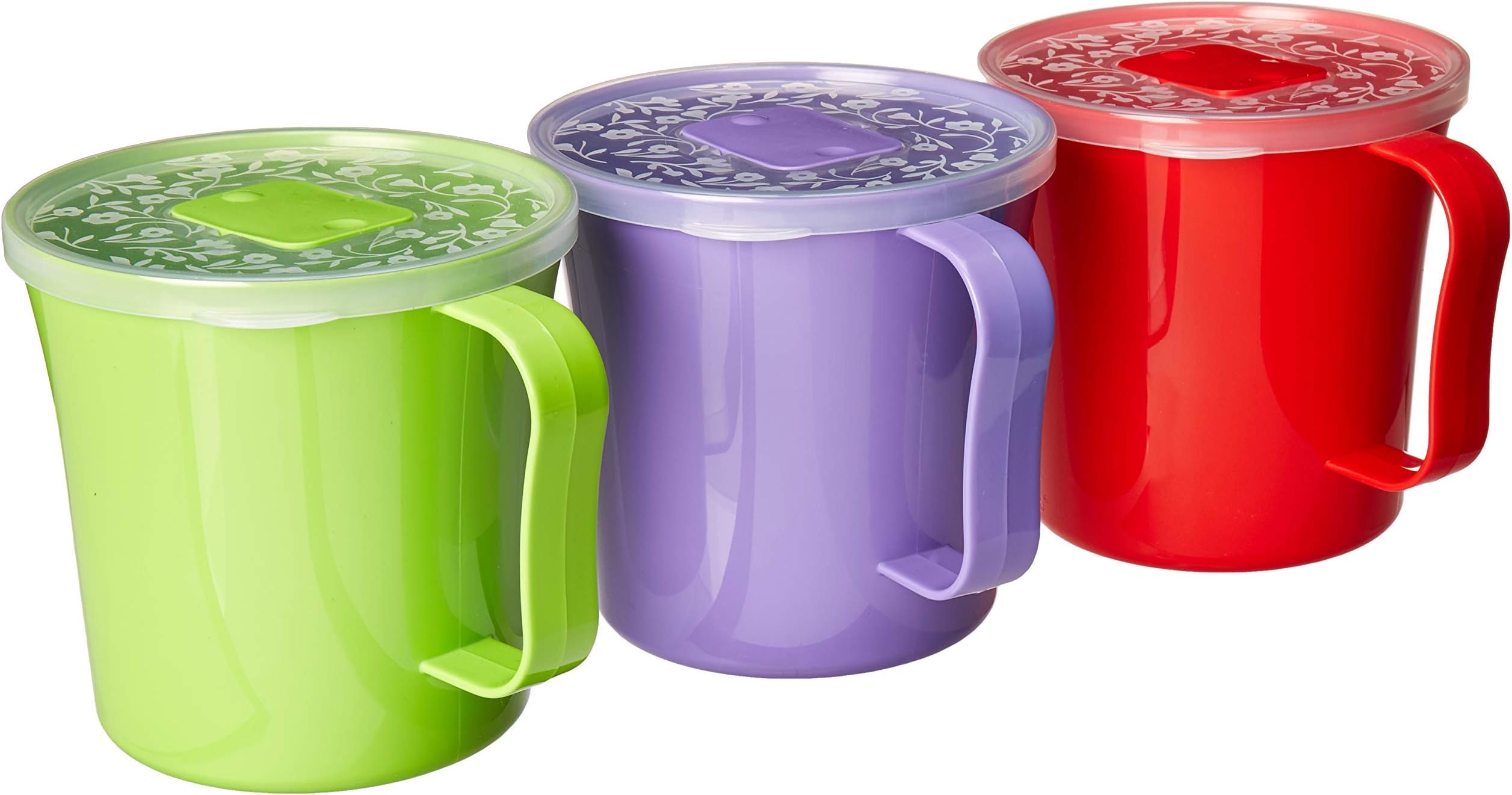 3 Pack - Soup Mug with Handle and Vented Lid 37 Ounce | Plastic Microwaveable Oatmeal Cereal Cup with Cover | Microwave Safe Lidded Bowl