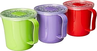 3 Pack - Soup Mug with Handle and Vented Lid 37 Ounce | Plastic Microwaveable Oatmeal Cereal Cup with Cover | Microwave Safe Lidded Bowl