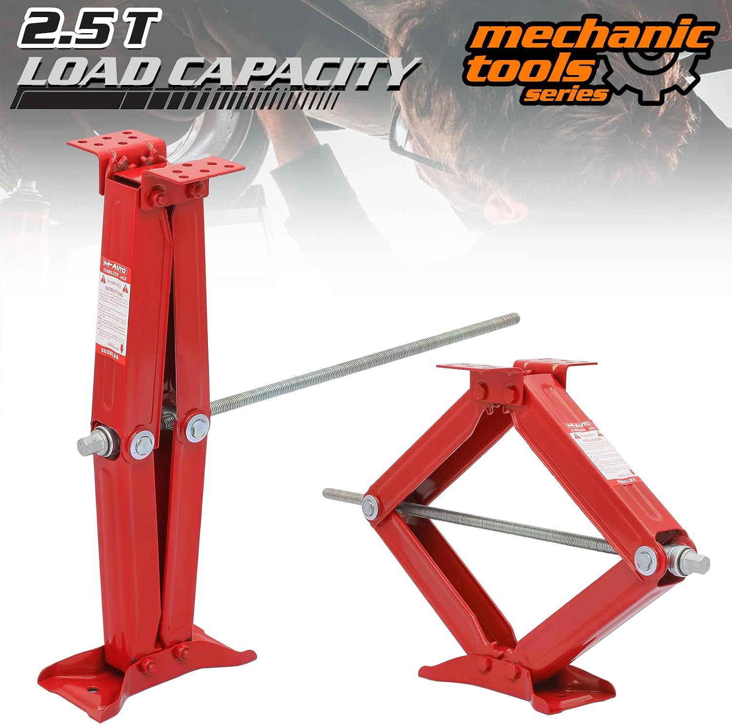 M-AUTO 2.5 Ton Scissor Jacks Set of 2 for Travel Trailer, 23.5 Inches Maximum Extension Travel Trailer Stabilizer Jacks with Handle, Heavy-Duty Steel Camper Stabilizer Jacks, Red