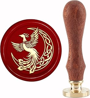 CRASPIRE Phoenix Wax Seal Stamp Moon Vintage Sealing Wax Stamps Celtic Knot 30mm Retro Wood Stamp Removable Brass Head for Wedding Invitations Envelopes Halloween Christmas Thanksgiving Gift Packing