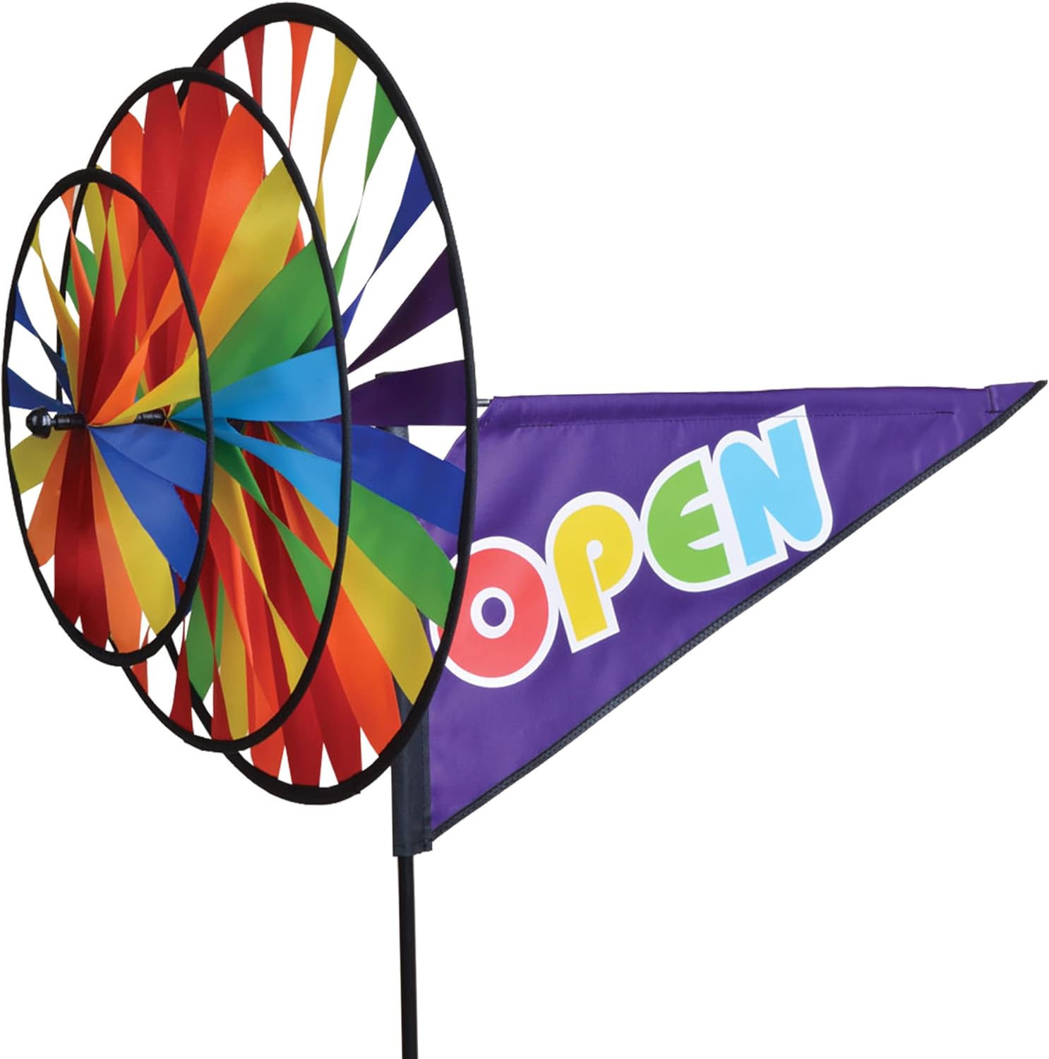 Premier Kites Triple Spinner Rainbow Open – Eye-Catching Garden Spinner with Colorful Triple Wheels, Durable Weather-Resistant Fabric, Easy Assembly, Outdoor Décor for Storefronts, Patios & Gardens