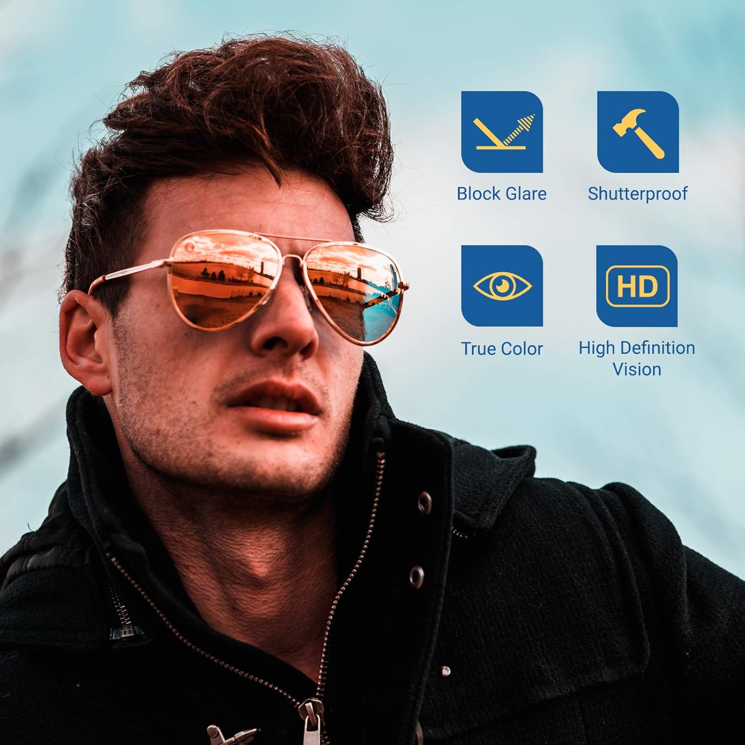 Woosh Mirrored Classic Polarized Lightweight UV400 Aviator Sunglasses for Men & Women - Golf, Hiking & Great Lifestyle Look