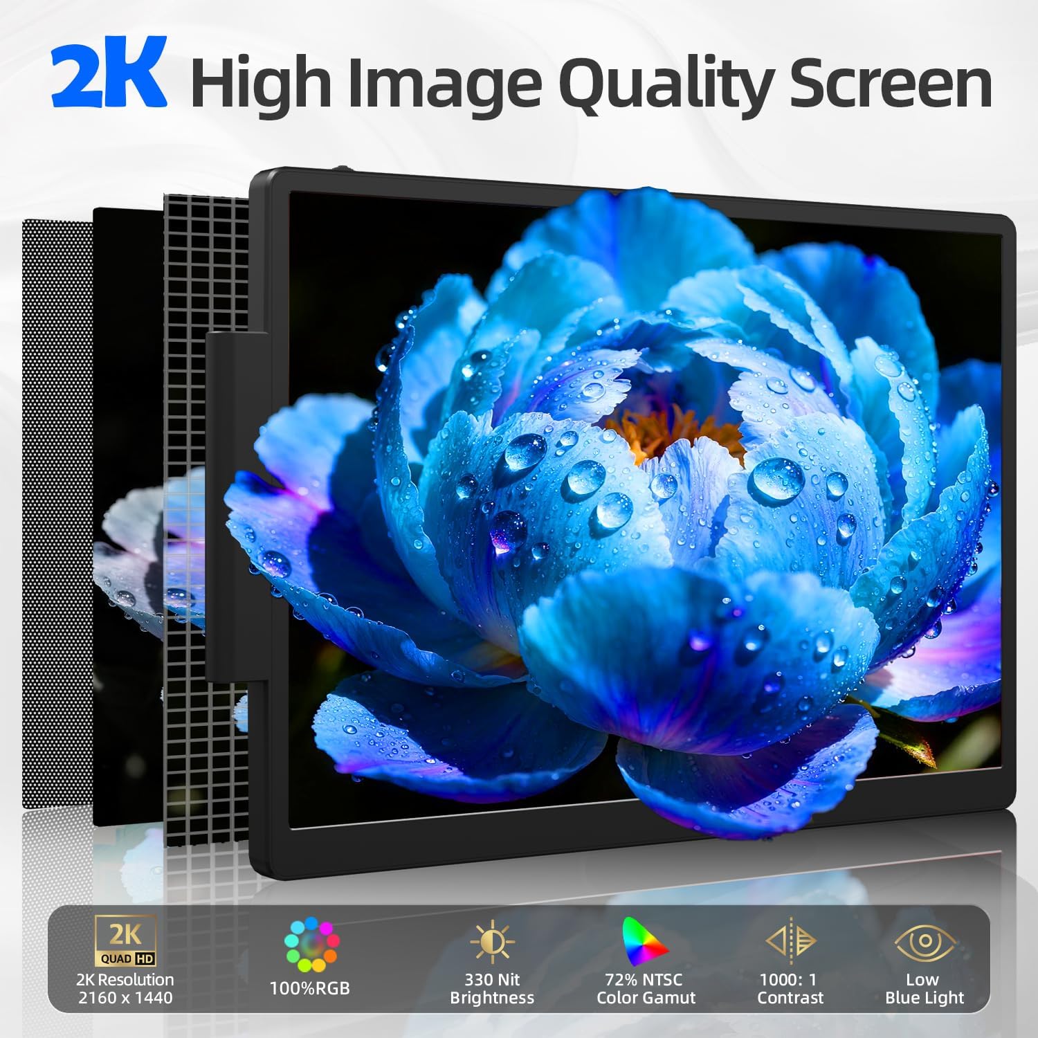 2K Laptop Screen Extender - 13" IPS 1440P Triple Screen Laptop Monitor Extender Plug & Play Multi Screen Attachment for 13"-17" Laptops Compatible with Wins Mac Dex Chrome Travel Gaming Work