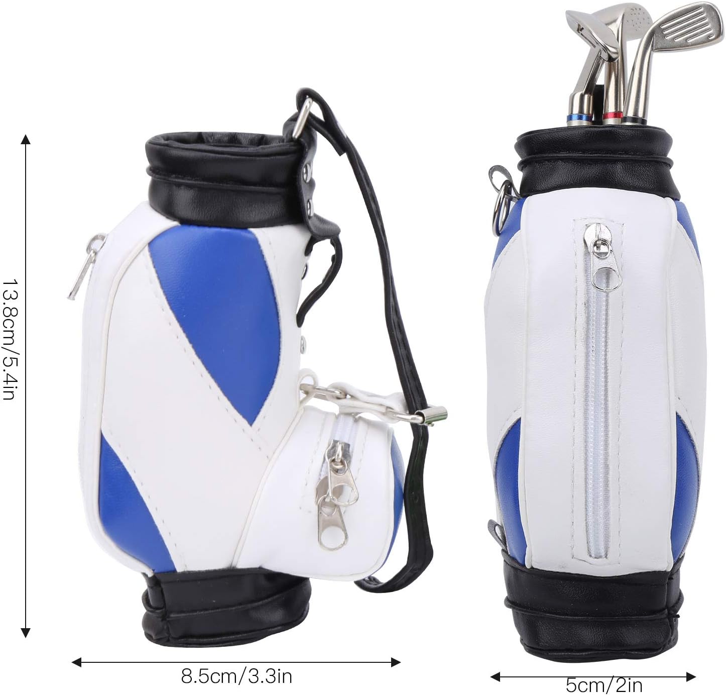 Desktop Office Golf Pens with Bag, Golf Bag Pen Holder, Souvenir Set for Fathers Fans Men Golfer(Blue and White)