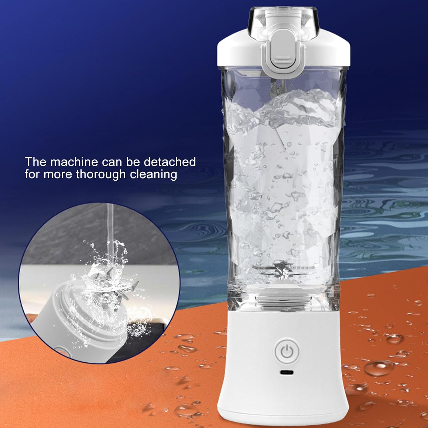 Portable Blender, USB Electric Blender Mini Juicer Cup with Stainless Steel Blades, 2 Modes for Making Smoothies Juice Shakes, for Travel Camping Gym Office, 600ml (White)