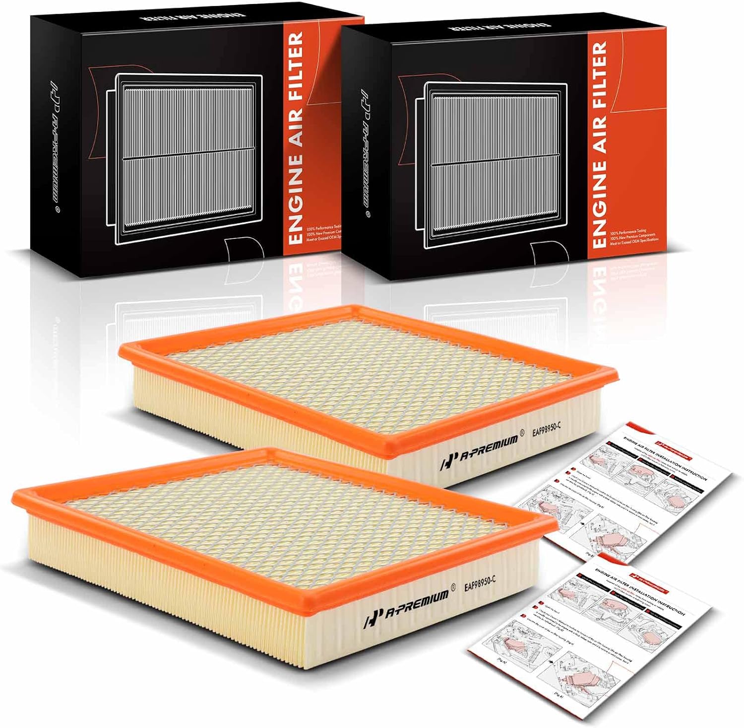 A-Premium 2-PC Engine Air Filter Compatible with Ford Mustang 2005 2006 2007 2008 2009 2010, 4.0L 4.6L