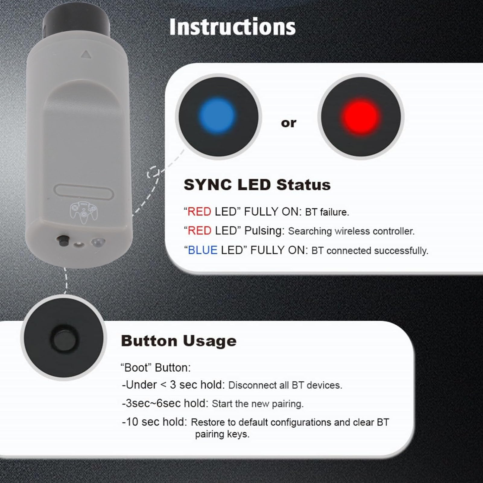 Adattatore Controller Bluetooth per Console N64, per PS3, per PS5, per S, per Series X S, per Wii, per Wii U Pro, per Switch Pro, per Switch Joycon, per 8bitdo, per