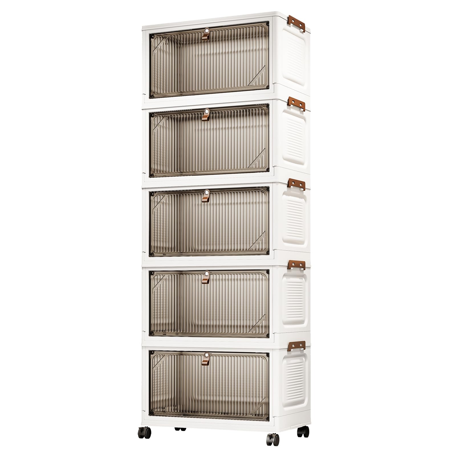 Storage Bins with Lids - 5-Tier Closet Organizer Stackable Bathroom & Bedroom Boxes, Space-Saving Water-Resistant Storage Box with Handles & Wheels for Toilet, Dorm, Home Organization