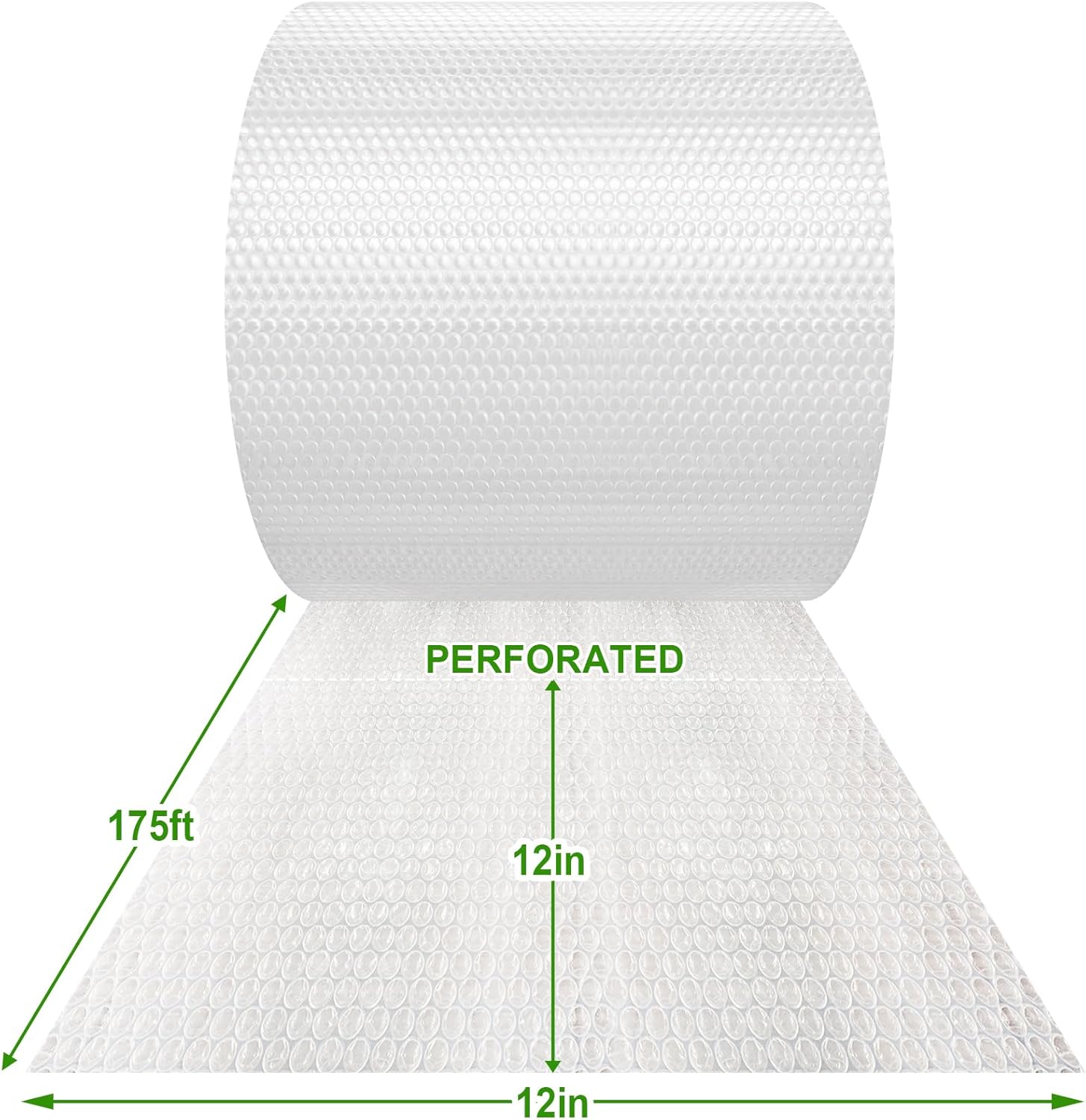 A&A Heavy-Duty Bubble Wrap Cushioning Roll – 12”x175’ Perforated Every 12”, Tear-Resistant Packing Wrap for Moving, Shipping and Storage Made in US