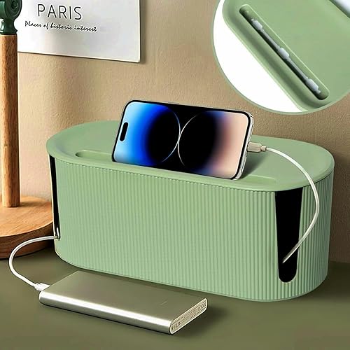 Miniatura 2 de Caja de organización de cables, organizador de cables de escritorio con cubierta de ranura, caja oculta de cables de plástico, organizador de caja
