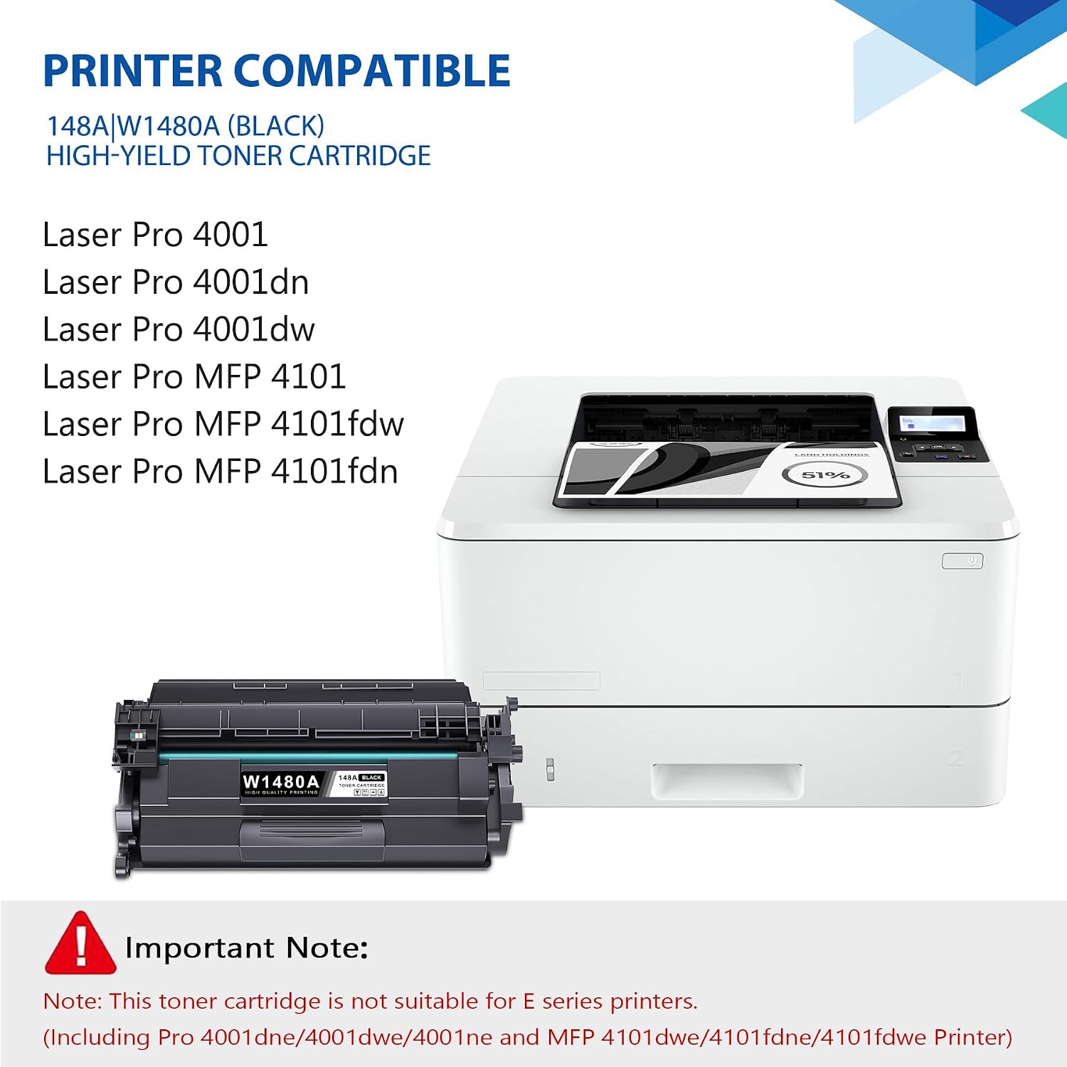 148A Black Toner Cartridge 1-Pack (with Chip): Compatible Replacement for HP 148A Works with Laser Pro 4001 4001dn 4001dw, MFP 4101 4101fdn 4101fdw | W1480A